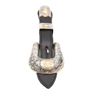 Sterling Silver & 14K Yellow Gold Indian Chief Engraved 3pc. Ranger Design Belt Buckle Set