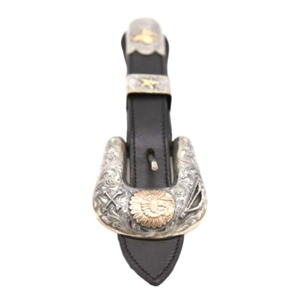 Sterling Silver & 14K Yellow Gold Indian Chief Engraved 3pc. Ranger Design Belt Buckle Set