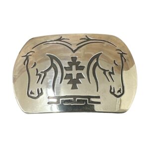 Rosco Scott Sterling Silver Overlay Double Horse Belt Buckle