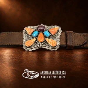 Sterling Silver Spiny Oyster, Turquoise & Purple Stone Cluster Belt Buckle
