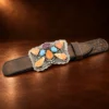 Sterling Silver Spiny Oyster, Turquoise & Purple Stone Cluster Belt Buckle — detail view 2