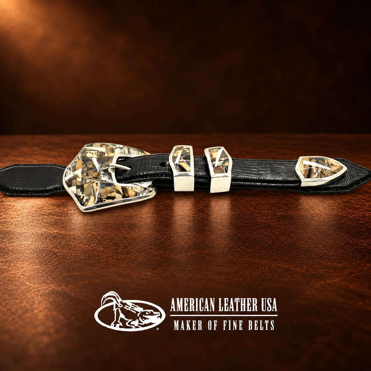 Sterling Silver Mammoth tooth Inlay 4pc. Ranger Belt Buckle Set