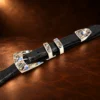 Sterling Silver Multi-Stone Mammoth tooth Inlay 4pc. Ranger Belt Buckle Set — detail view 2