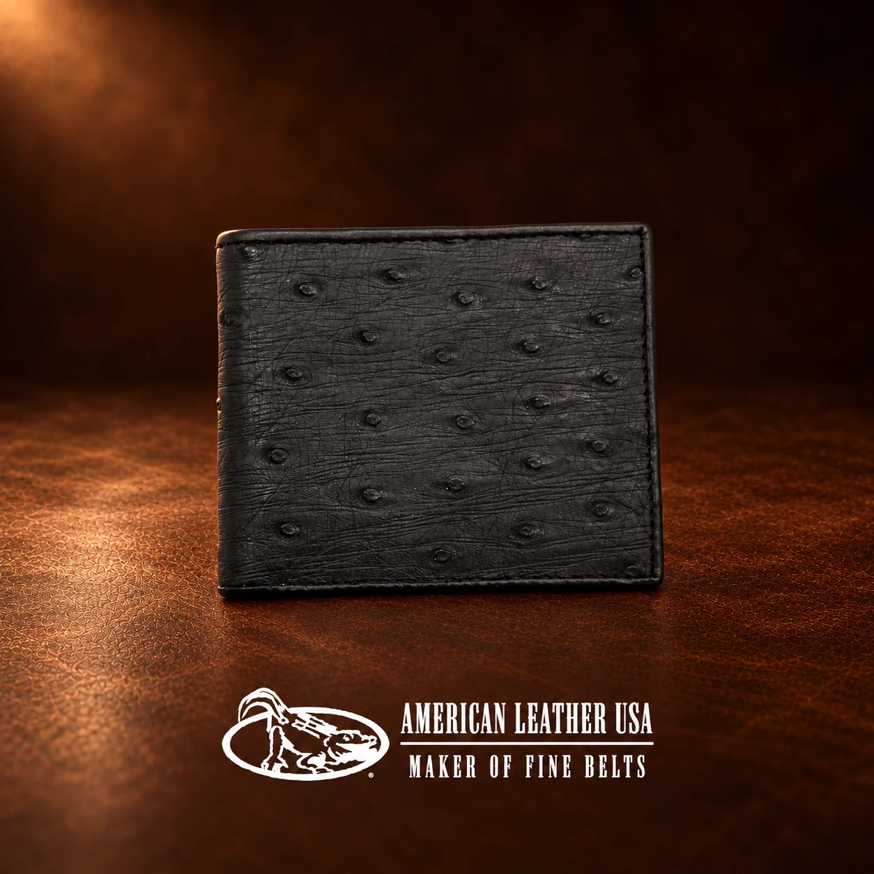 Black Bi-fold Ostrich Wallet