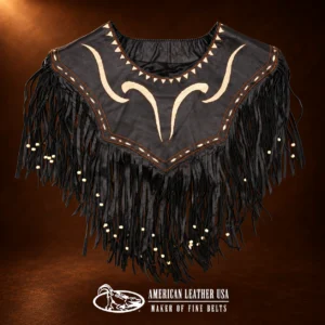 Women's Leather Western Fringe Boho Vest Shawl Wrap
