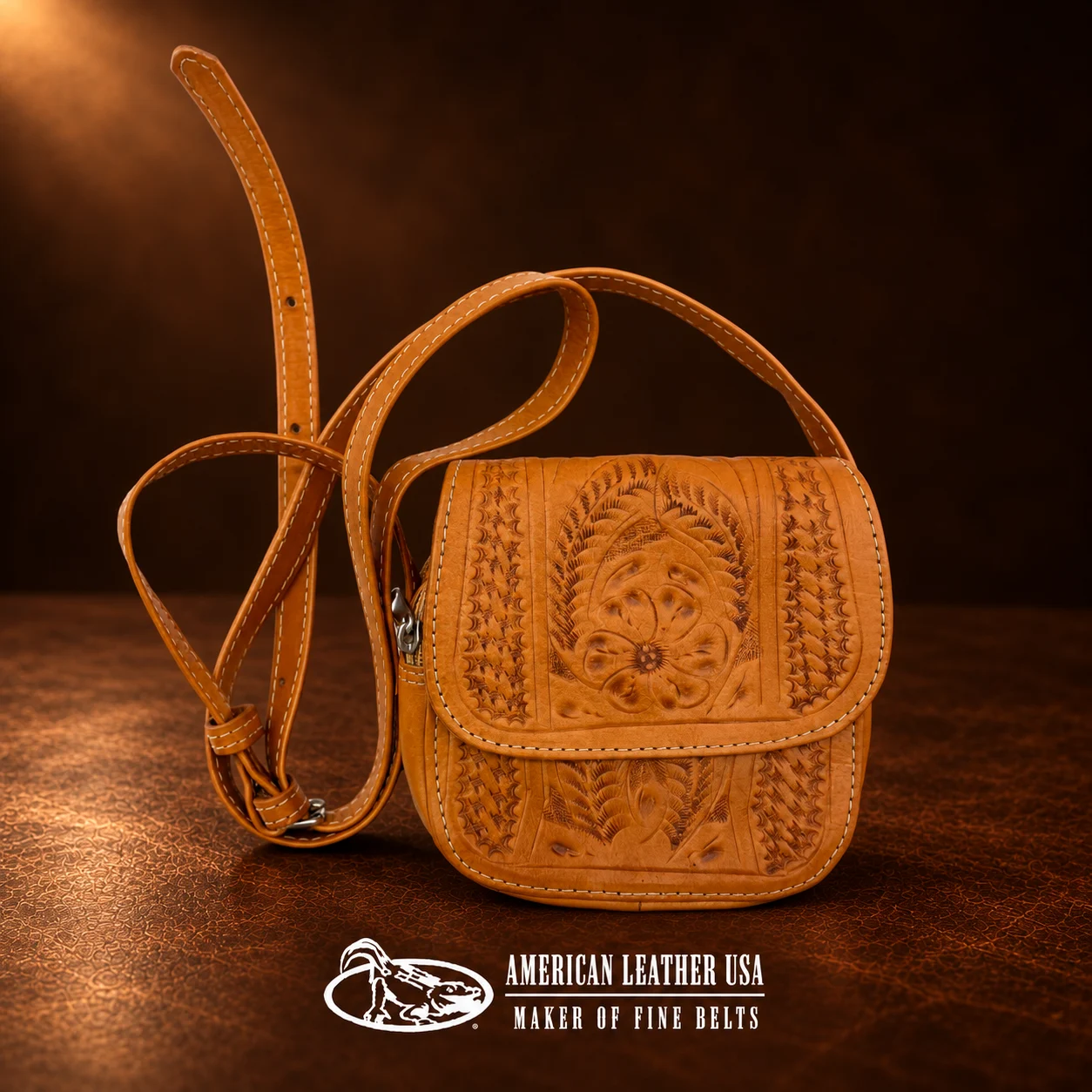 Handtooled Leather Handbag - Brown