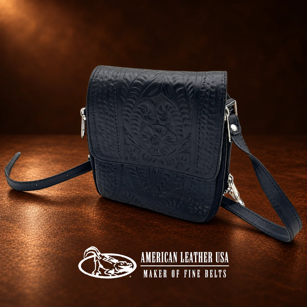 Handtooled Leather Handbag - Black