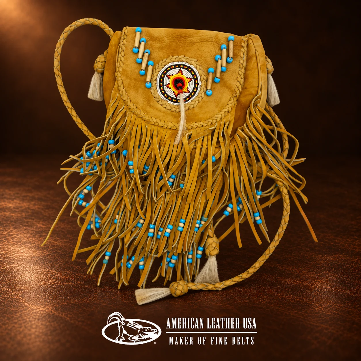 Beaded Fringe Leather Bag