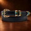 TOSF Zuni Sterling Silver Multi Stone Inlay 4pc. Ranger Design Belt Buckle — detail view 2