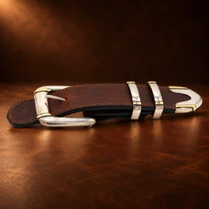Sterling Silver & 14K Yellow Gold 4pc. Ranger Design Belt Buckle Set — detail view 3