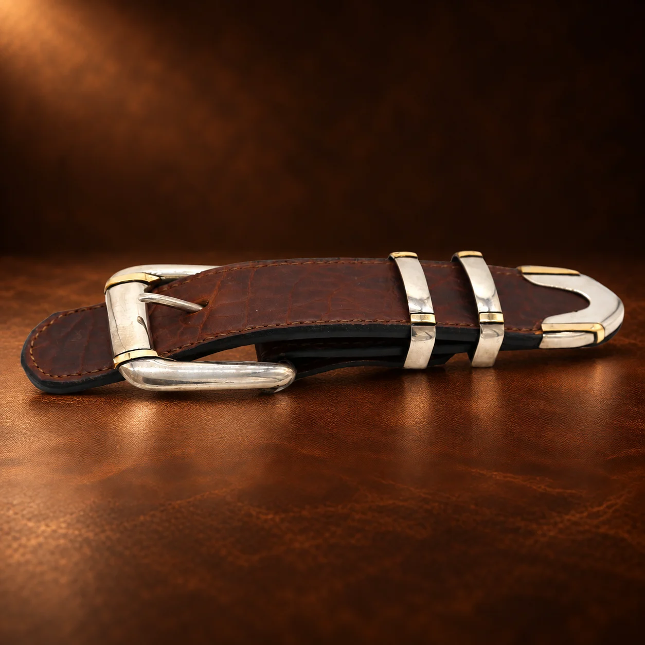 Sterling Silver & 14K Yellow Gold 4pc. Ranger Design Belt Buckle Set — detail view 3