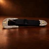 Sterling Silver & 14K Yellow Gold Longhorn Engraved 2pc. Ranger Design Belt Buckle Set — detail view 3