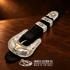 Sterling Silver & 14K Yellow Gold Longhorn Engraved 4pc. Ranger Design Belt Buckle Set