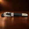 Sterling Silver & 14K Yellow Gold Longhorn Engraved 3 or 4pc. Ranger Design Belt Buckle Set — detail view 3