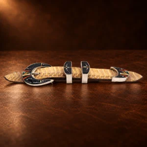 TOSF Zuni Sterling Silver & Multi Stone 4pc. Ranger Design Belt Buckle Set — detail view 2