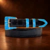 TOSF  Sterling Silver & Inlay Sleeping Beauty Turquoise 4pc. Ranger Design Belt Buckle Set — detail view 2