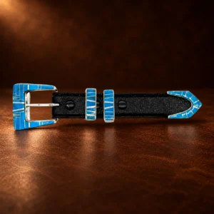 TOSF Sterling Silver & Inlay Sleeping Beauty Turquoise 4pc. Ranger Design Belt Buckle Set — detail view 4