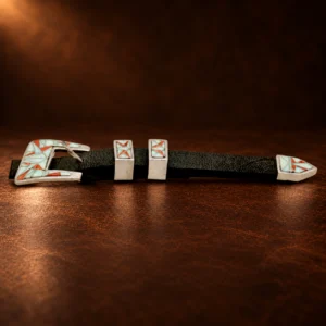 TOSF Sterling Silver, Spiny Oyster, & Opal 4pc. Ranger Design Belt Buckle Set — detail view 3