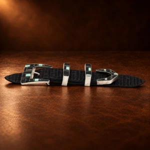 TOSF Sterling Silver, Opal Inlay, & Onyx 4pc. Ranger Design Belt Buckle Set — detail view 3