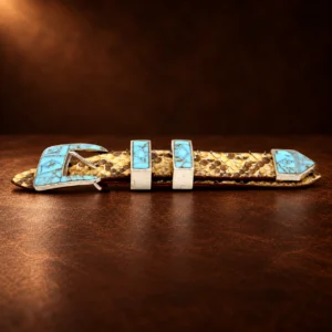 Sterling Silver, Turquoise, & Opal 4pc. Ranger Design Belt Buckle Set — detail view 3