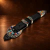 Touch Of Santa Fe Sterling Silver & Multi Stone Horseshoe Rug Design 4pc. Belt Buckle Set — detail view 3