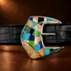 GL Sterling Silver & Multi Stone Ranger Design 4pc. Belt Buckle Set — detail view 2