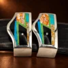 GL Sterling Silver & Multi Stone Ranger Design 4pc. Belt Buckle Set — detail view 3