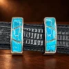 GL Sterling Silver & Sonoran Gold Turquoise Ranger Design 4pc. Belt Buckle Set — detail view 3