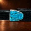 GL Sterling Silver & Sonoran Gold Turquoise Ranger Design 4pc. Belt Buckle Set — detail view 4