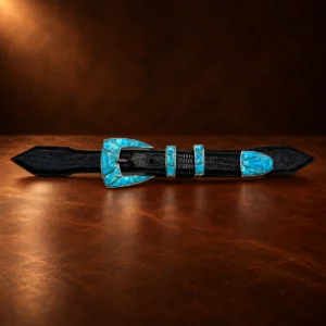 GL Sterling Silver & Sonoran Gold Turquoise Ranger Design 4pc. Belt Buckle Set — detail view 5