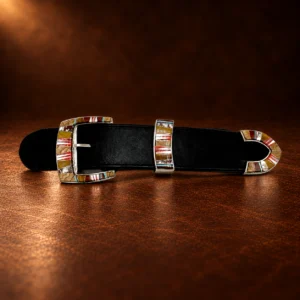 Sterling Silver & Multi Stone Ranger Design 3pc. Belt Buckle Set — detail view 5