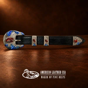 GL Sterling Silver & Agate Ranger Design 4pc. Belt Buckle Set