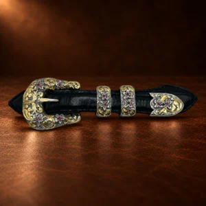 VOGT Sterling Silver & 14K YG 4pc. Ranger Design Belt Buckle Set w/ Rubies — detail view 5