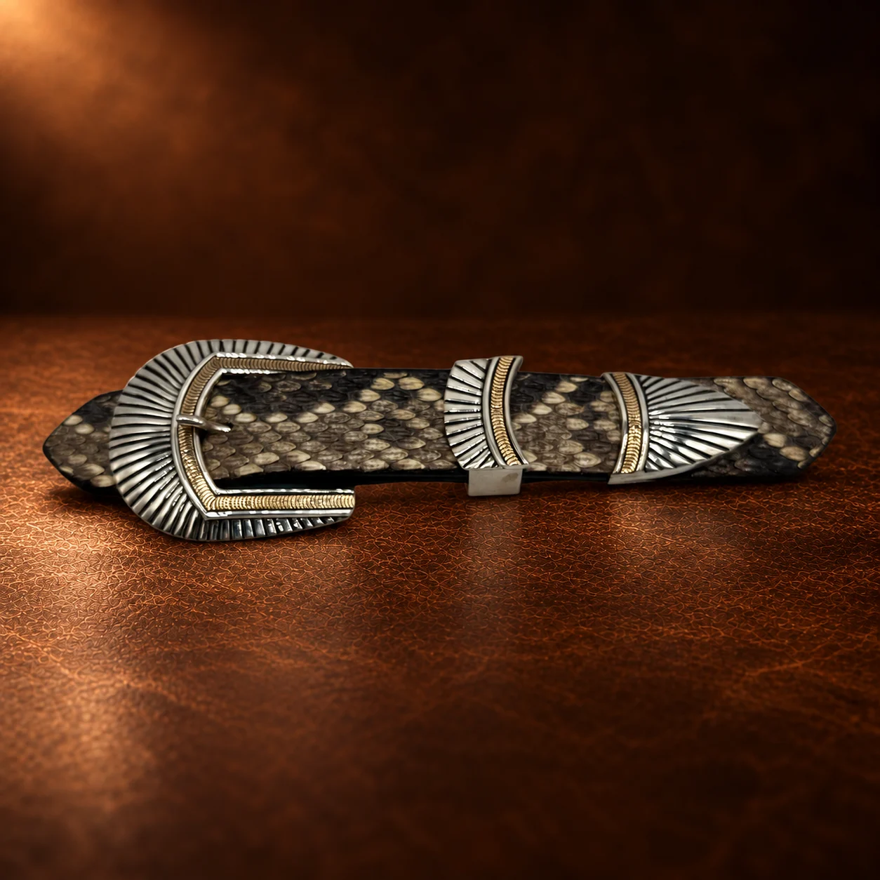 Herbert Begay Sterling Silver & 14K Gold 3pc. Ranger Buckle Set — detail view 5