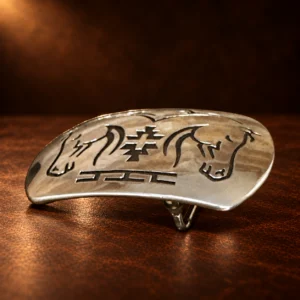 Rosco Scott Sterling Silver Overlay Double Horse Belt Buckle — detail view 2