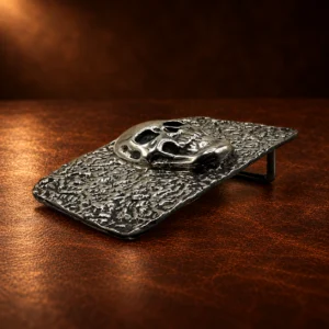 Sterling Silver Skull Belt Buckle — detail view 3
