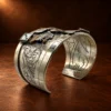 VOGT 'Johnny Bones' Sterling Silver & 10K Gold Engraved Wide Cuff Bracelet — detail view 2
