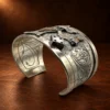 VOGT 'Johnny Bones' Sterling Silver & 10K Gold Engraved Wide Cuff Bracelet — detail view 3