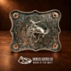VOGT Centennial Bronc Sterling Silver & 10K Gold Engraved Belt Buckle w/ Rubies