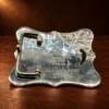 VOGT Centennial Bronc Sterling Silver & 10K Gold Engraved Belt Buckle w/ Rubies — detail view 4