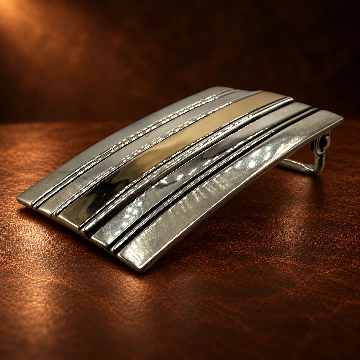 Herbert Begaye Sterling Silver & 14K Gold Belt Buckle — detail view 3
