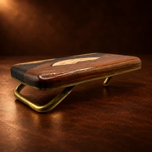 Jerry L. Evans Inlaid Wood & Brass Belt Buckle — detail view 2