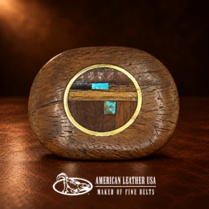 Inlaid Wood, Turquoise, & Brass Belt Buckle