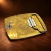 Inlaid Wood, Turquoise, & Brass Belt Buckle — detail view 3