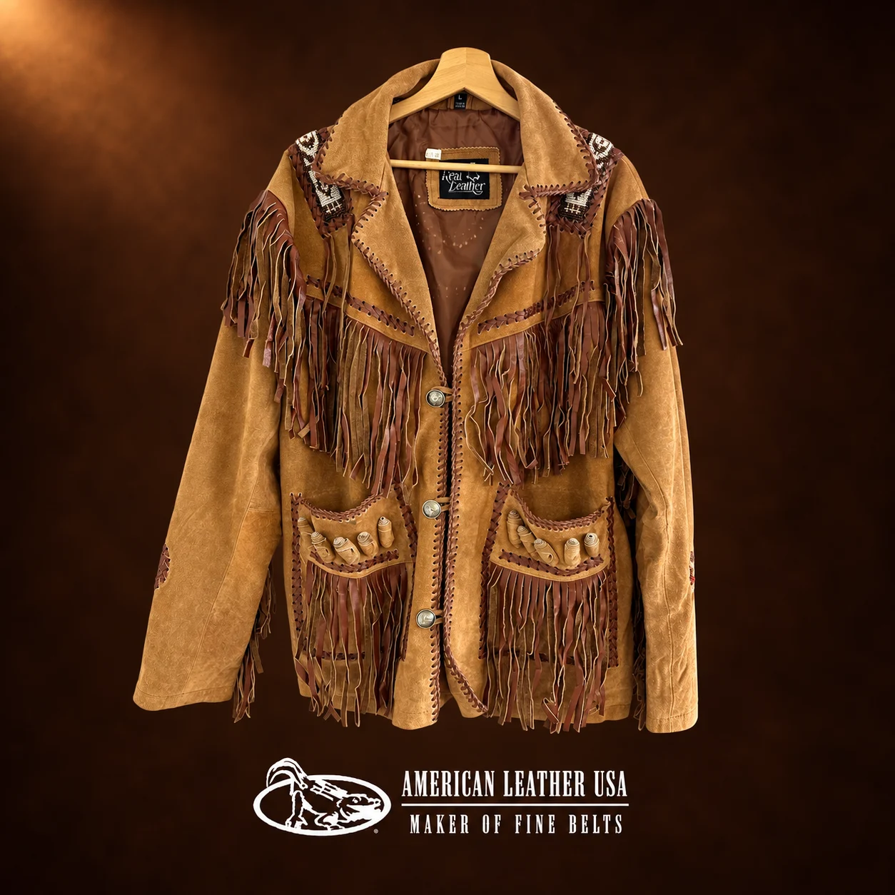 Men's Beaded & Fringe Suede Leather Jacket