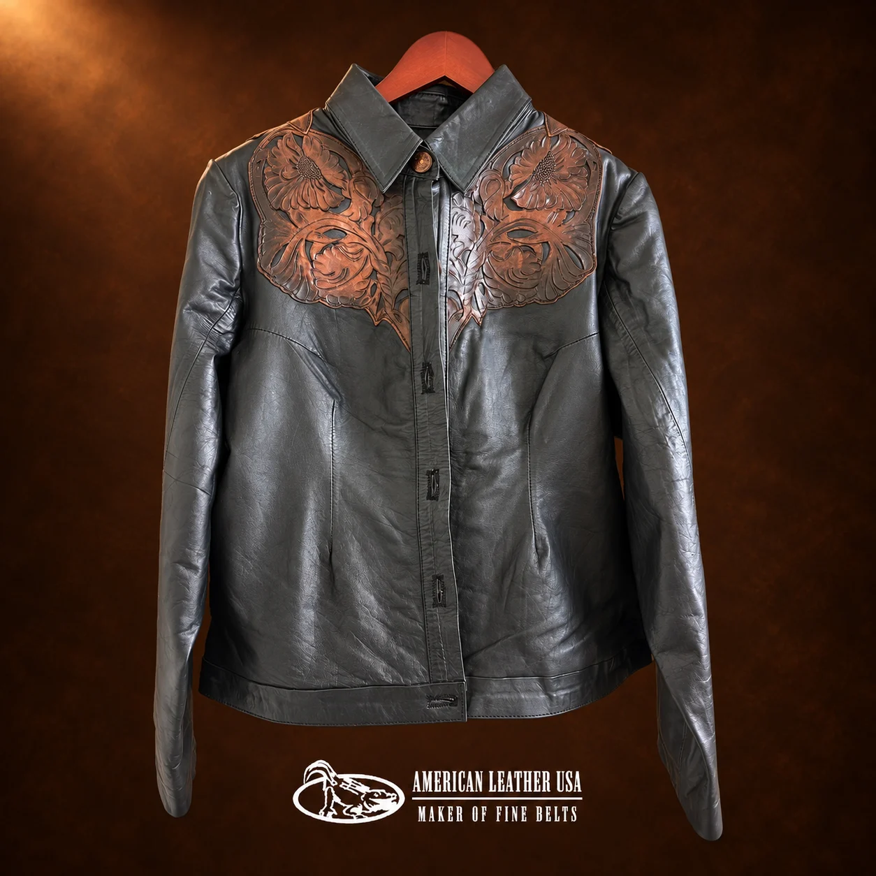 Men's Carved Black Leather Jacket