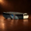 Jet & Azurite Damascus Blade Lockback Folding Pocket Knife — detail view 2