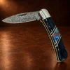 Jet & Azurite Damascus Blade Lockback Folding Pocket Knife — detail view 3