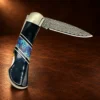 Jet & Azurite Damascus Blade Lockback Folding Pocket Knife — detail view 4