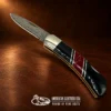 Jet & Tourmaline Damascus Blade Lockback Folding Pocket Knife